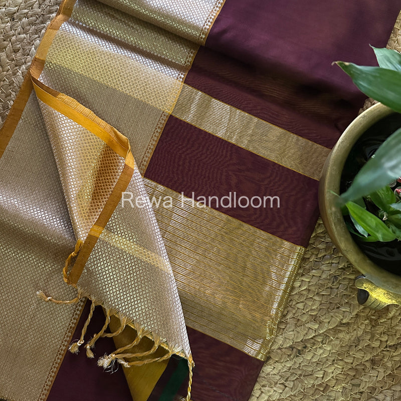 Maheshwari Wine Silver Zari Saree SGB04
