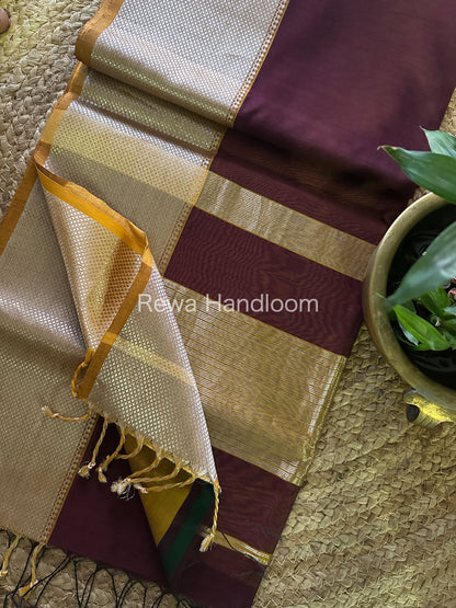 Maheshwari Wine Silver Zari Saree SGB04