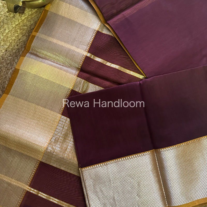 Maheshwari Wine Silver Zari Saree SGB04