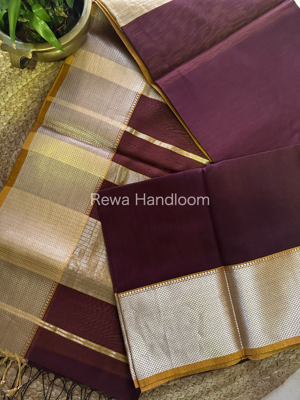 Maheshwari Wine Silver Zari Saree SGB04