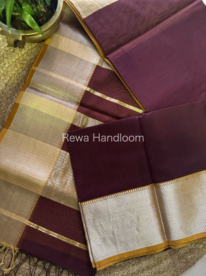 Maheshwari Wine Silver Zari Saree SGB04