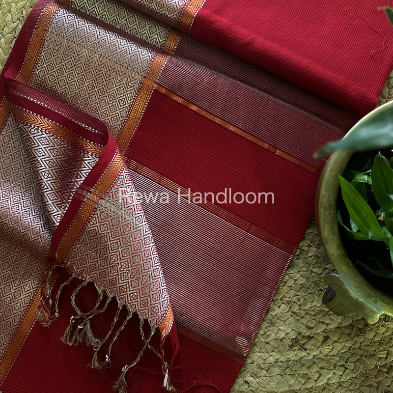 Maheshwari Red Silver Zari Saree SGB03