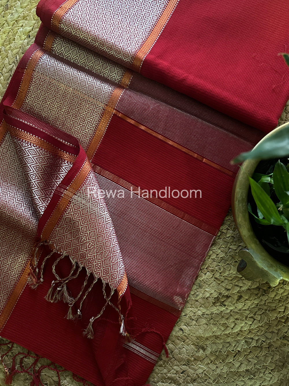 Maheshwari Red Silver Zari Saree SGB03