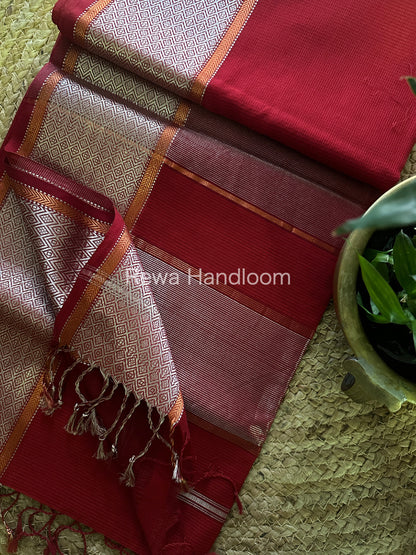 Maheshwari Red Silver Zari Saree SGB03