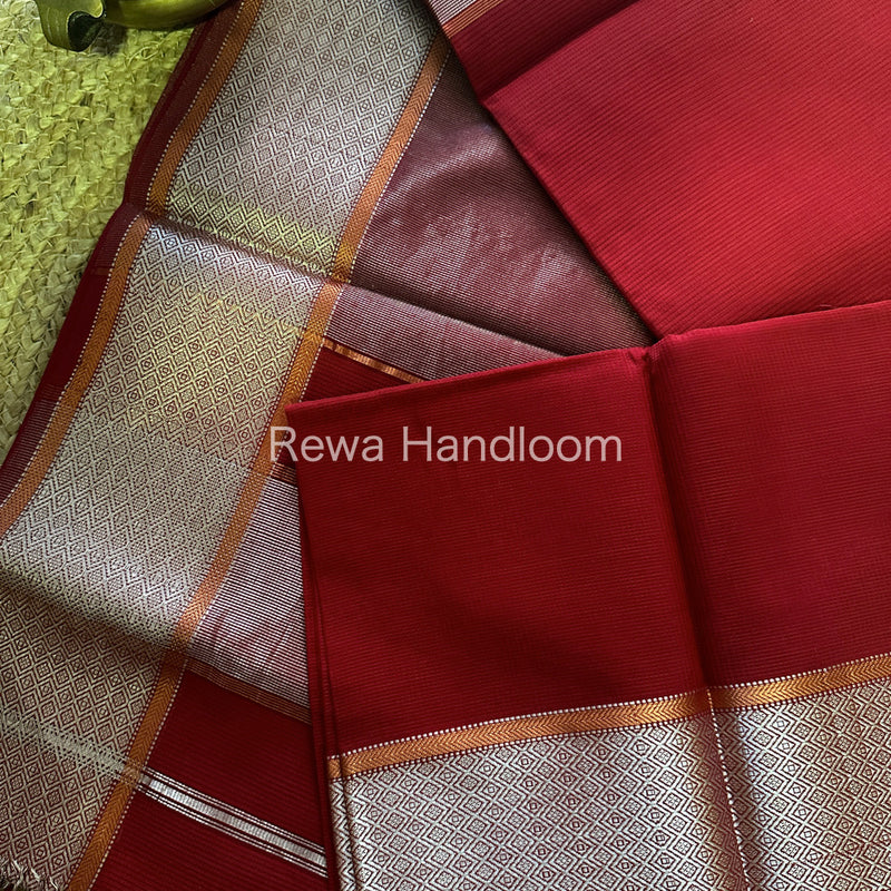 Maheshwari Red Silver Zari Saree SGB03