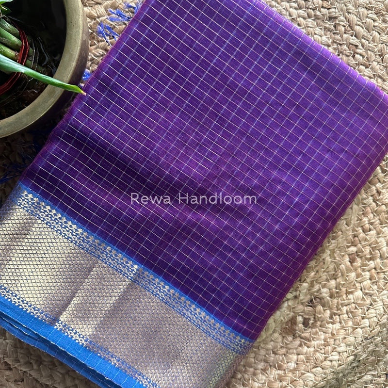 Maheshwari Purple Zari Checks Saree ZCHX180