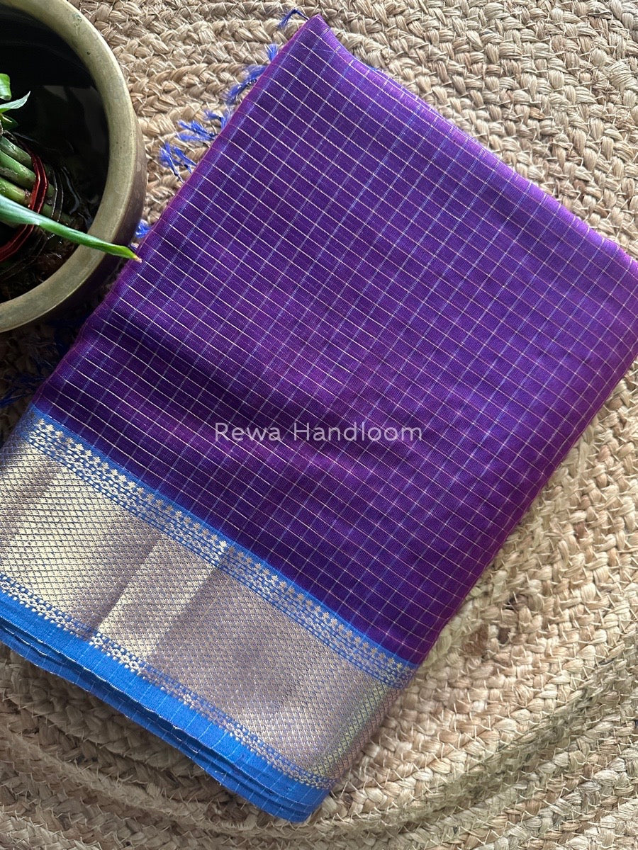 Maheshwari Purple Zari Checks Saree ZCHX180