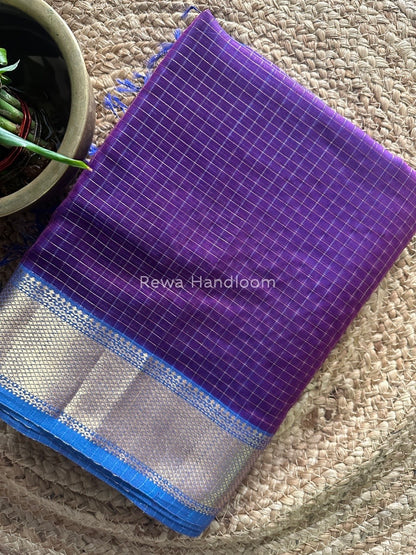 Maheshwari Purple Zari Checks Saree ZCHX180
