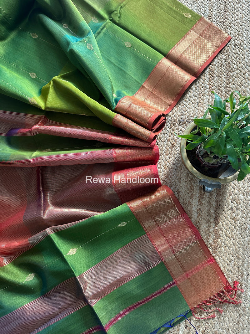 Maheshwari Parrot Green Shaded Butti Saree SBBS015