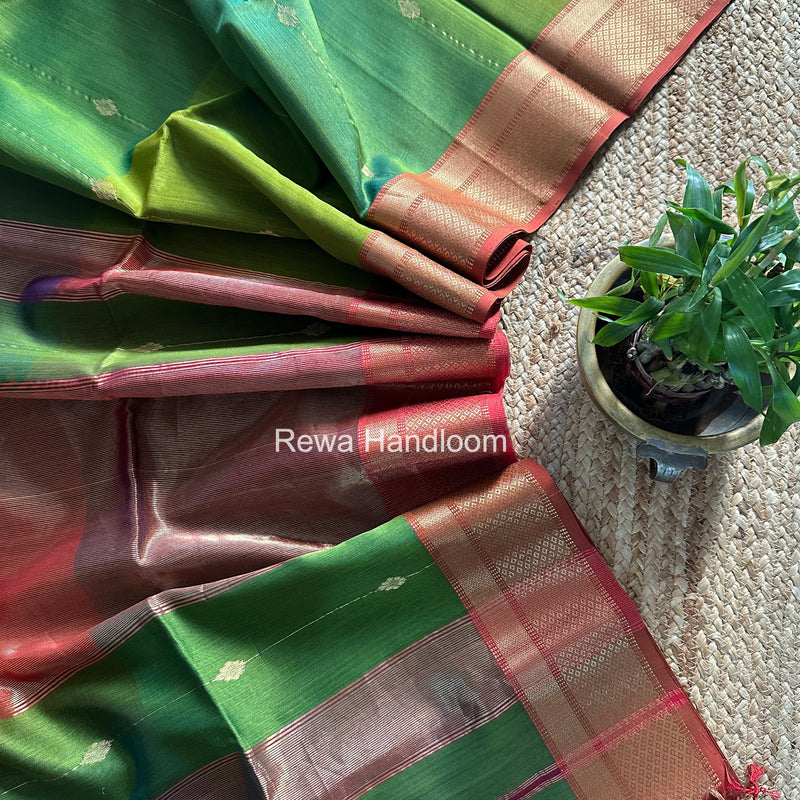 Maheshwari Parrot Green Shaded Butti Saree SBBS015