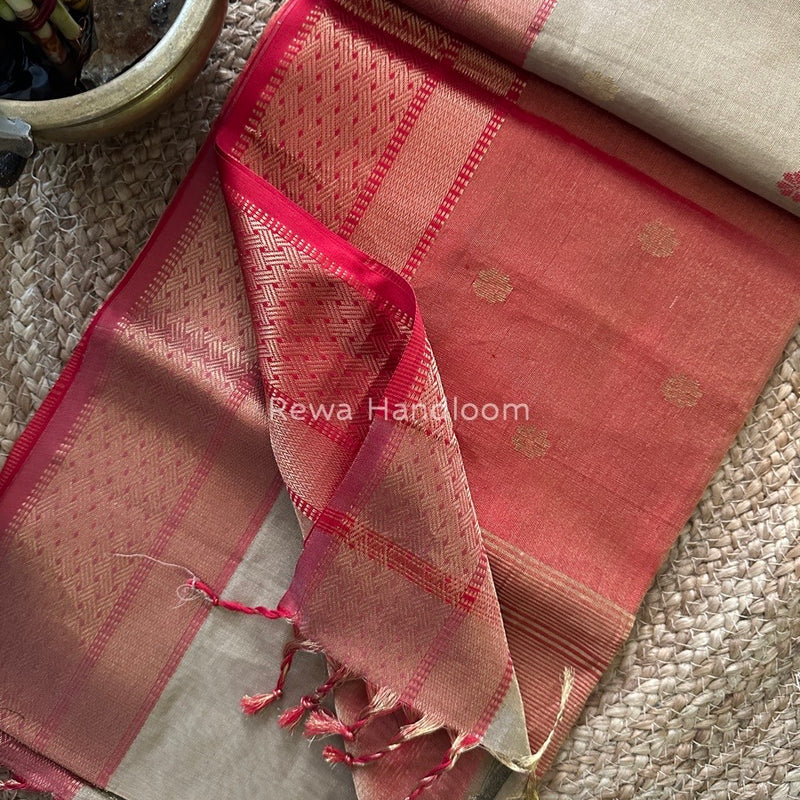 Maheshwari White Tissue Butti Saree TBBS074