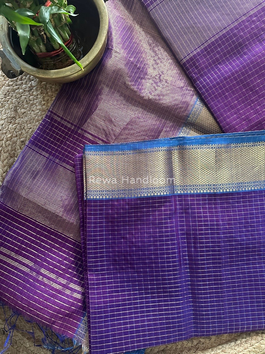 Maheshwari Purple Zari Checks Saree ZCHX180