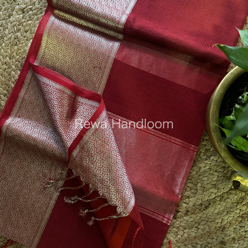 Maheshwari Red Silver Zari Saree SGB11