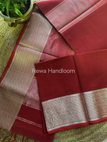 Maheshwari Red Silver Zari Saree SGB11