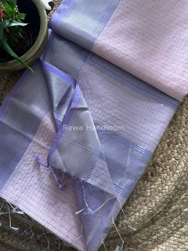 Maheshwari Silver Zari Checks Silk Saree
