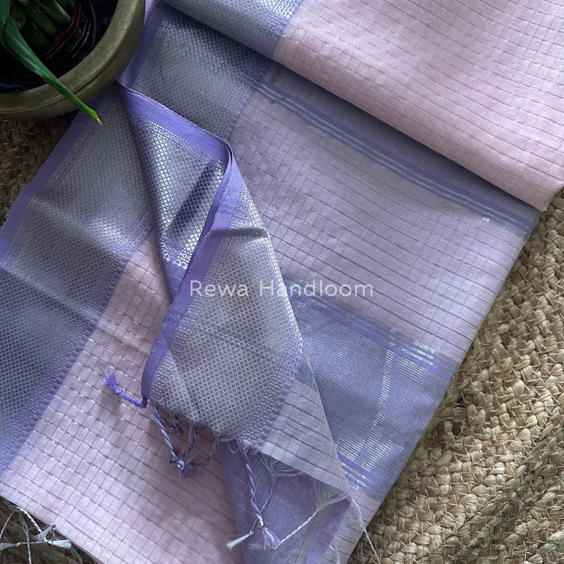 Maheshwari Silver Zari Checks Silk Saree