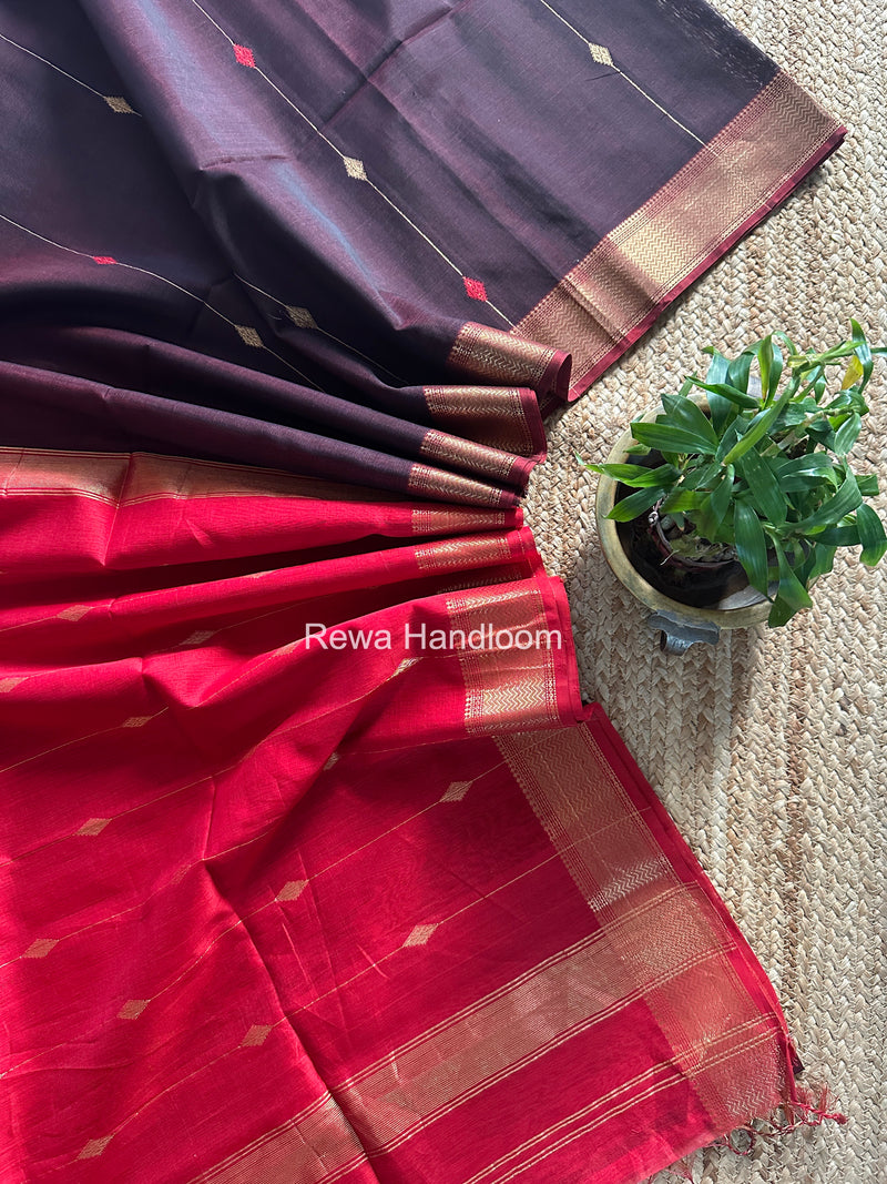 Maheshwari Wine Shaded Butti Saree SBBS018