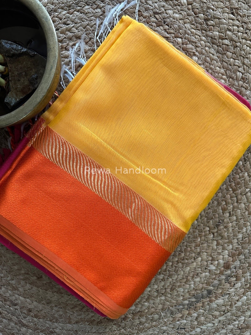 Turmeric Yellow Ganga Jamuna Maheshwari Saree GJ0133