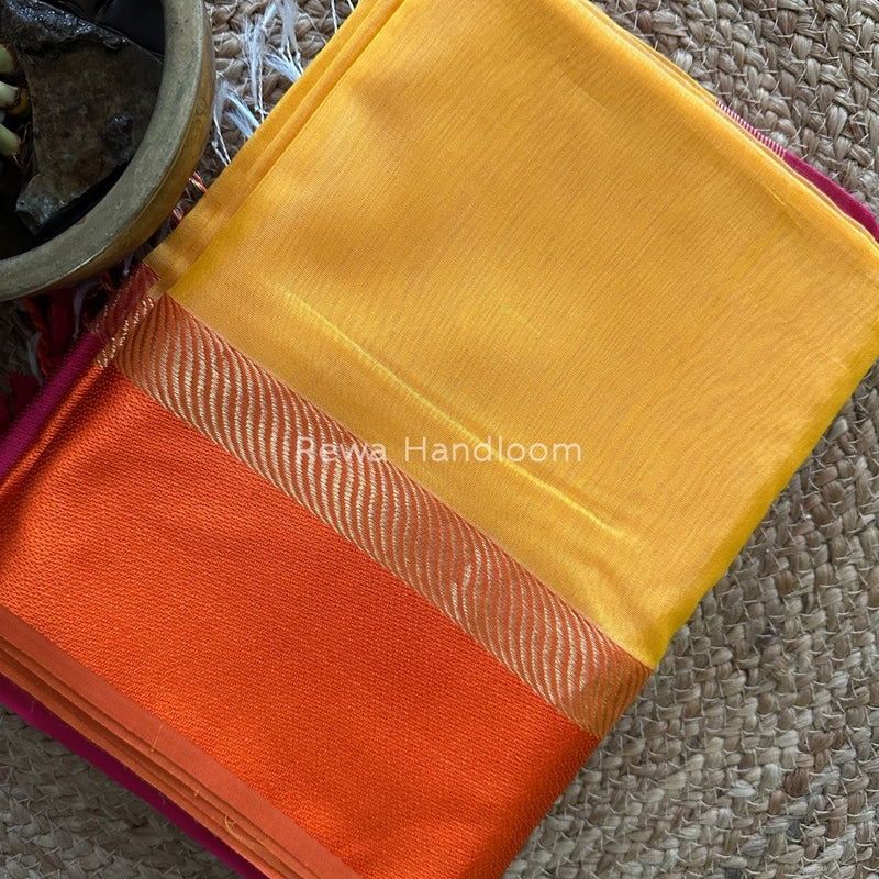 Turmeric Yellow Ganga Jamuna Maheshwari Saree GJ0133