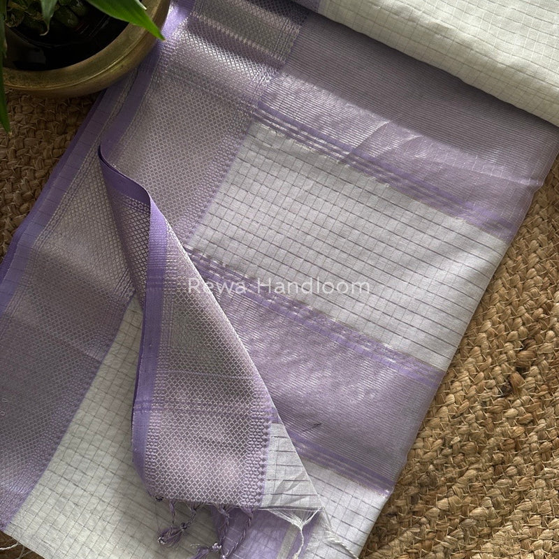 Maheshwari Silver Zari Checks Silk Saree