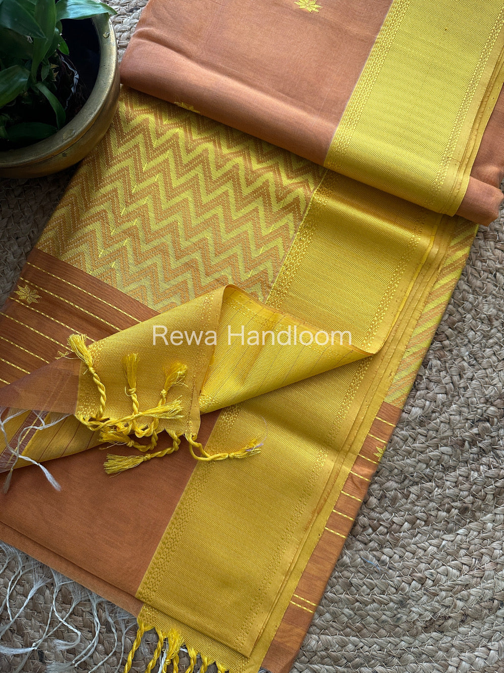 Maheshwari Peach Yellow Heavy Pallu Saree-RPS07