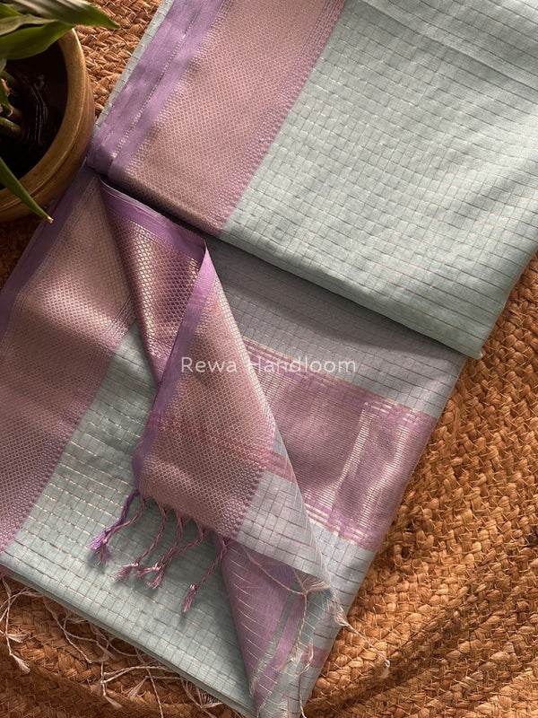 Maheshwari Silver Zari Checks Silk Saree