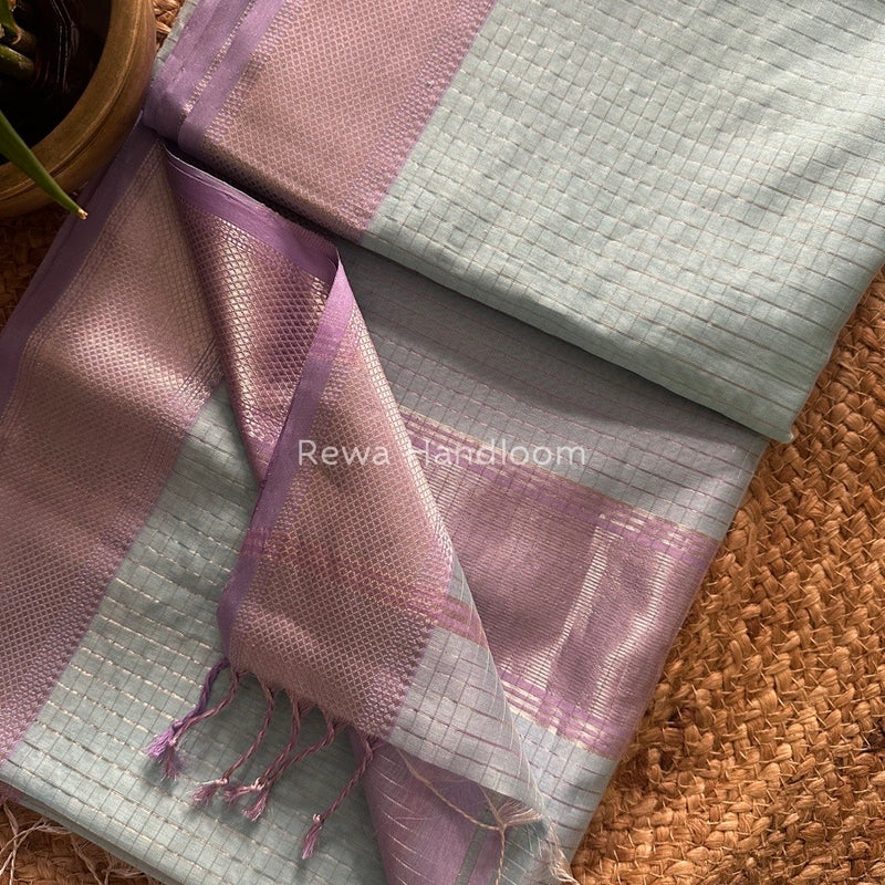 Maheshwari Silver Zari Checks Silk Saree
