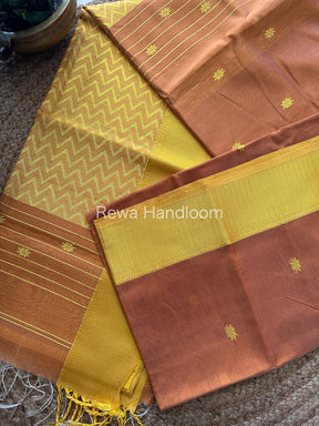 Maheshwari Peach Yellow Heavy Pallu Saree-RPS07