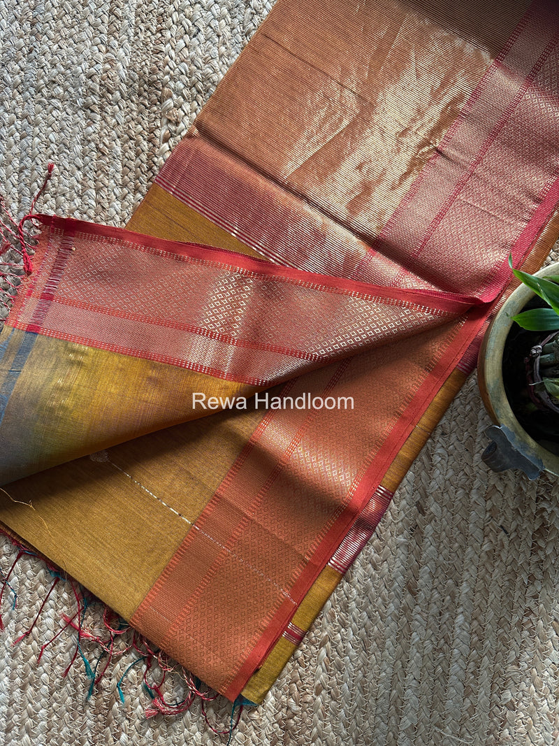 Maheshwari Turmeric Yellow Shaded Butti Saree SBBS019