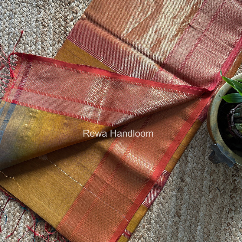 Maheshwari Turmeric Yellow Shaded Butti Saree SBBS019