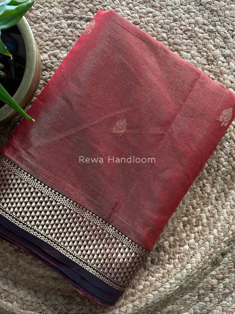 Maheshwari Deep Red Tissue Butti Saree TBS015