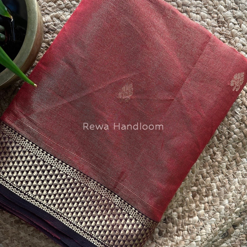 Maheshwari Deep Red Tissue Butti Saree TBS015