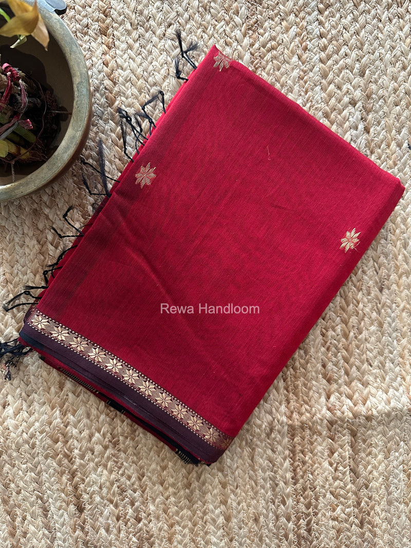 Maroon Star Butti Maheshwari Saree SSB080