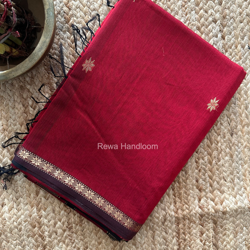 Maroon Star Butti Maheshwari Saree SSB080