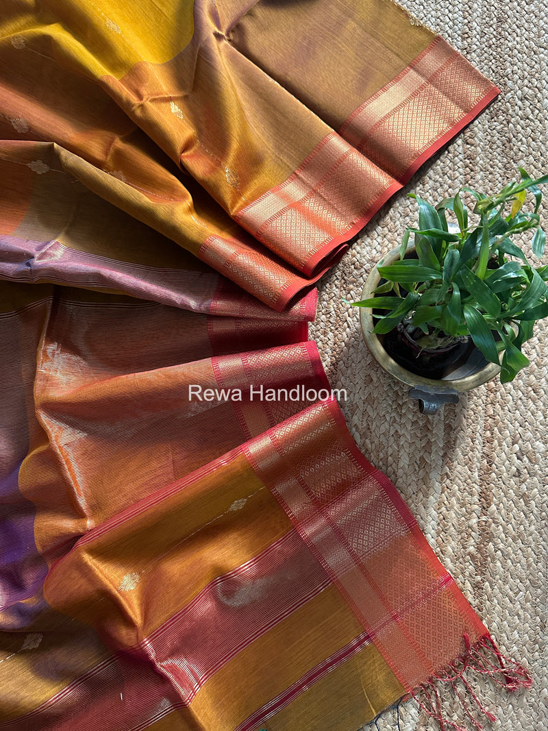 Maheshwari Turmeric Yellow Shaded Butti Saree SBBS019