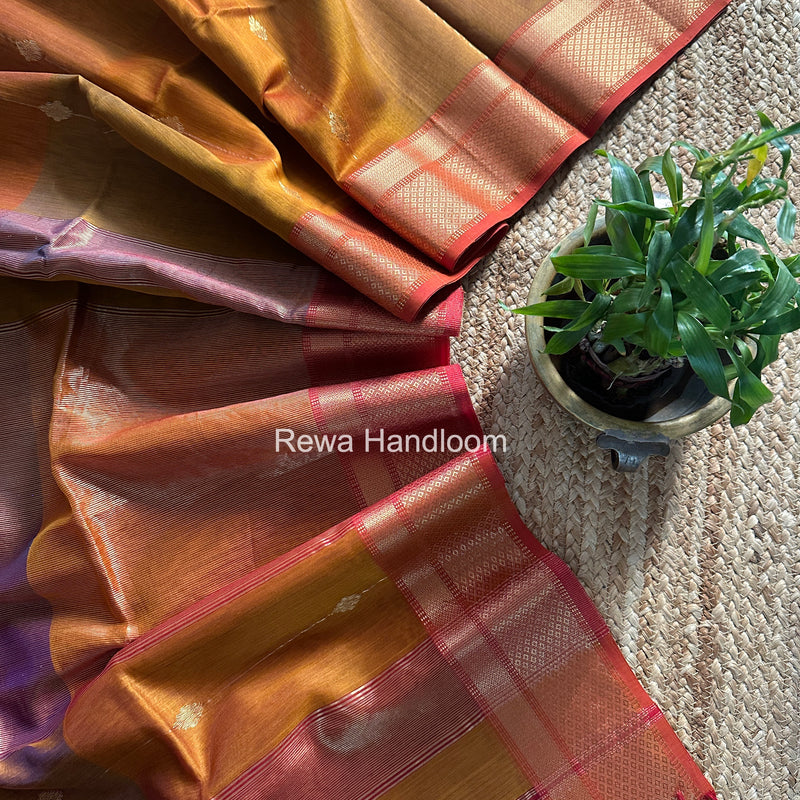 Maheshwari Turmeric Yellow Shaded Butti Saree SBBS019
