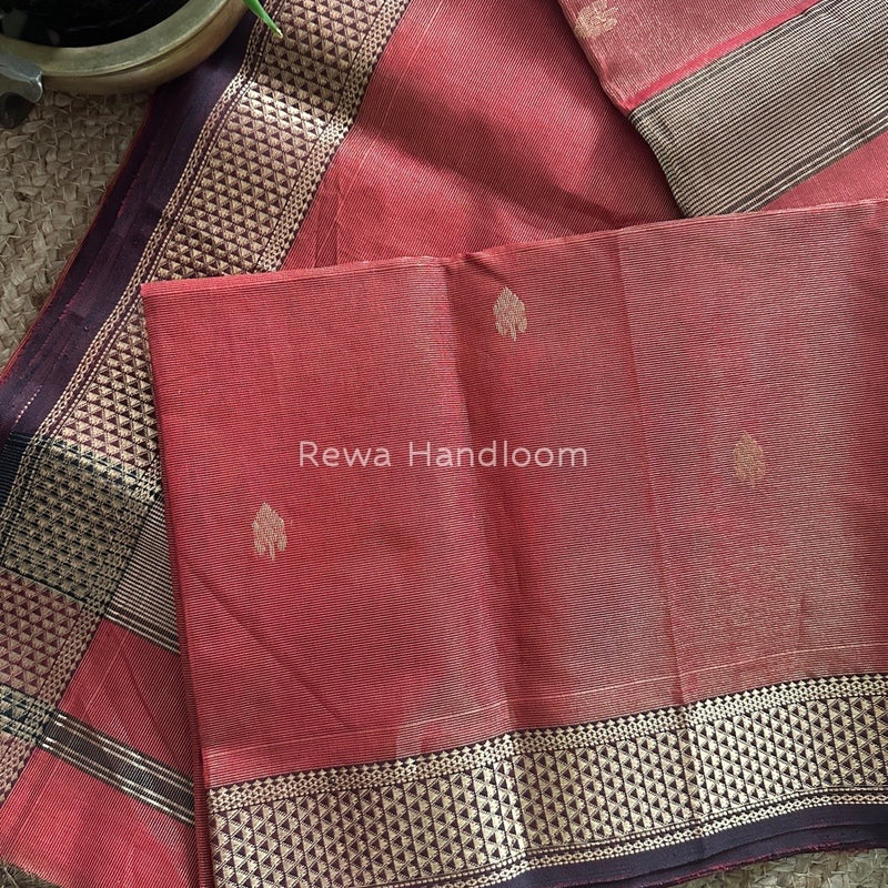 Maheshwari Deep Red Tissue Butti Saree TBS015