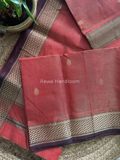 Maheshwari Deep Red Tissue Butti Saree TBS015