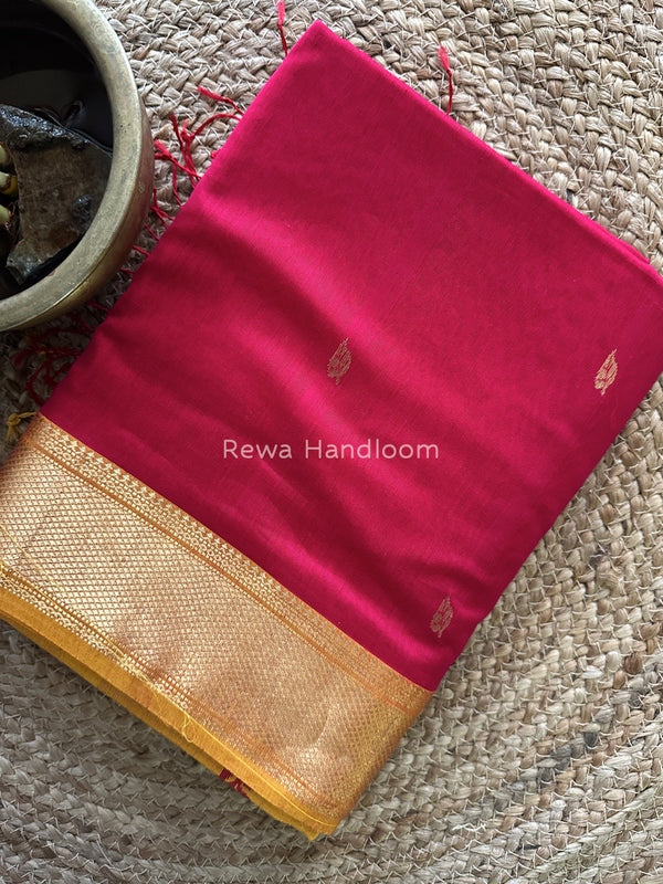 Rani Pink Butta Butti Zari Border Maheshwari Saree ZBB041