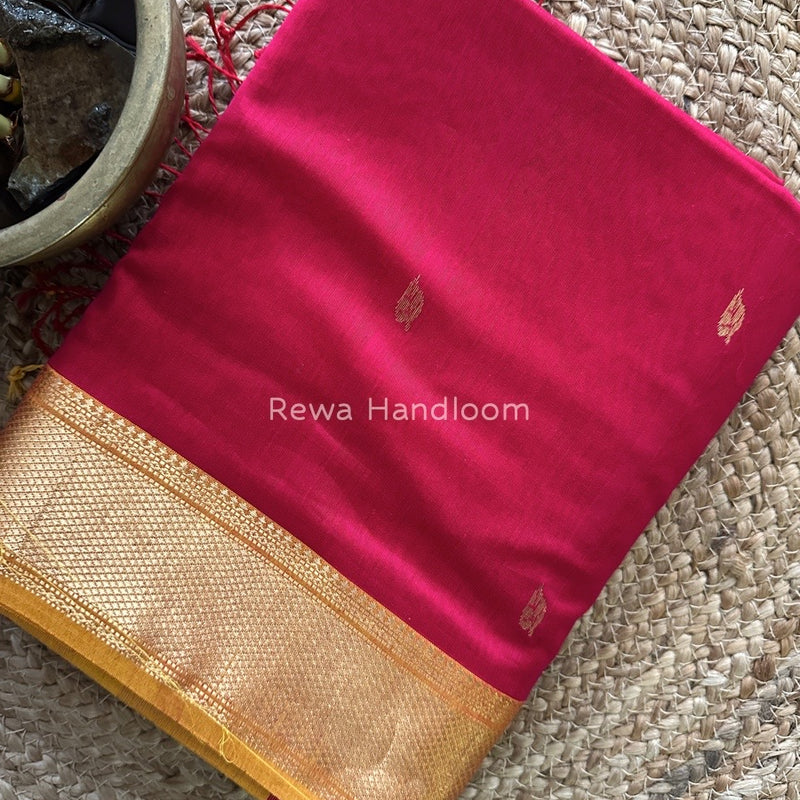 Rani Pink Butta Butti Zari Border Maheshwari Saree ZBB041