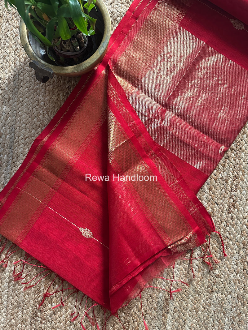 Maheshwari Red Lining Butti Saree ZLBS03