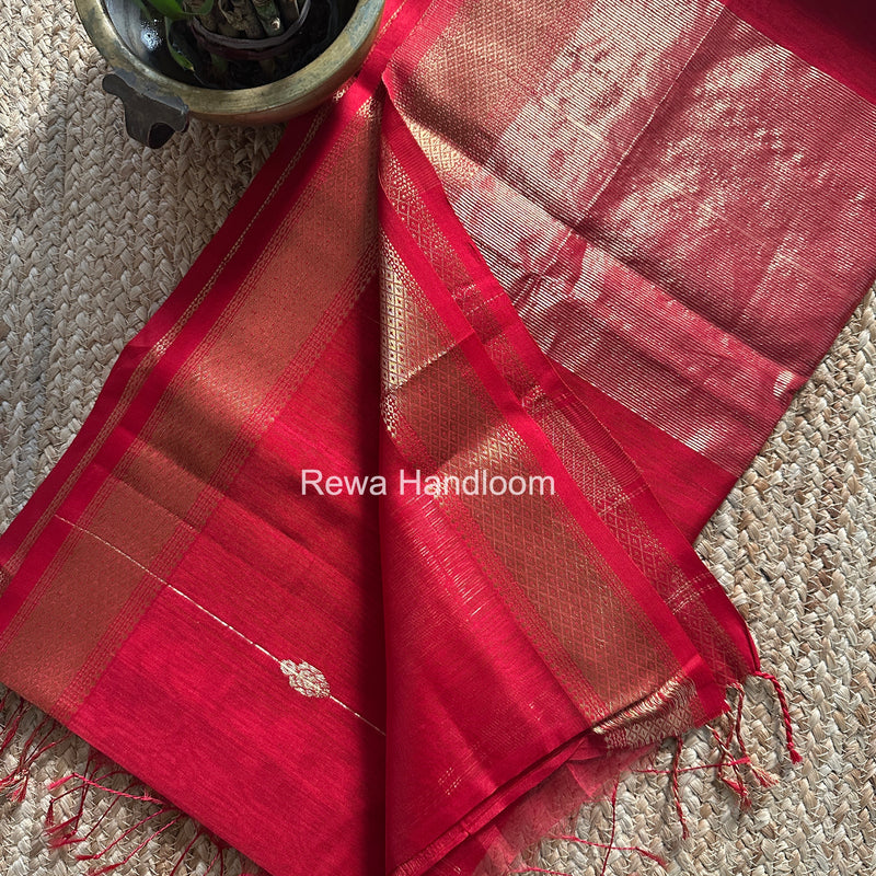 Maheshwari Red Lining Butti Saree ZLBS03