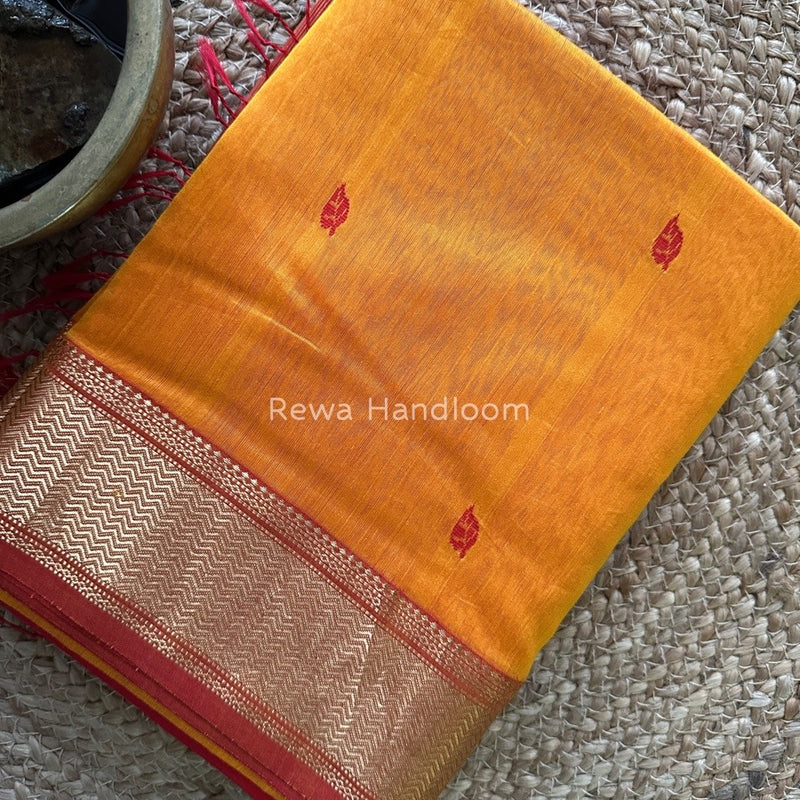 Mustard Yellow Butta Butti Zari Border Maheshwari Saree ZBB040