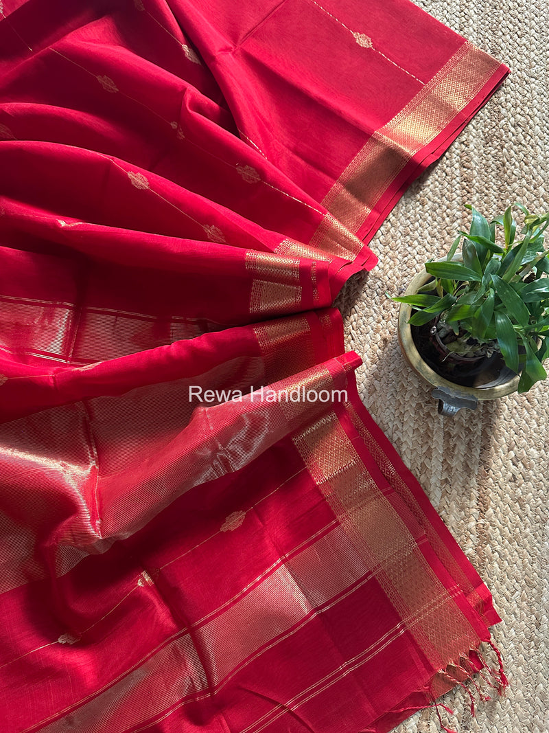 Maheshwari Red Lining Butti Saree ZLBS03