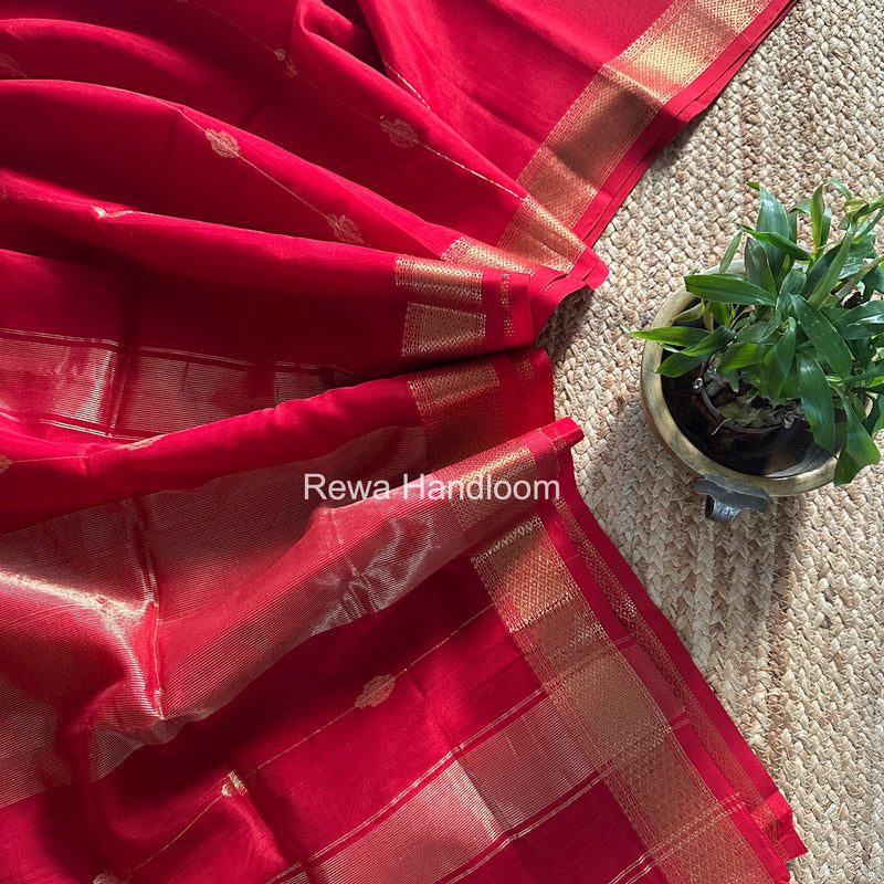 Maheshwari Red Lining Butti Saree ZLBS03