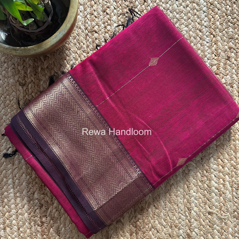 Maheshwari Dark Magenta Lining Butti Saree ZLBS04