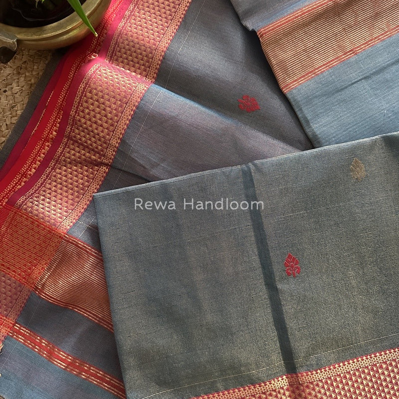 Maheshwari Grey Tissue Butti Saree TBS017