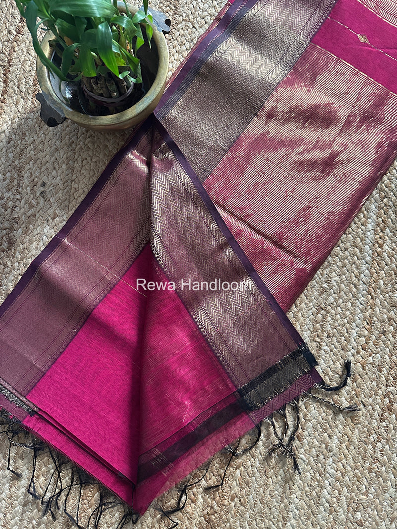 Maheshwari Dark Magenta Lining Butti Saree ZLBS04