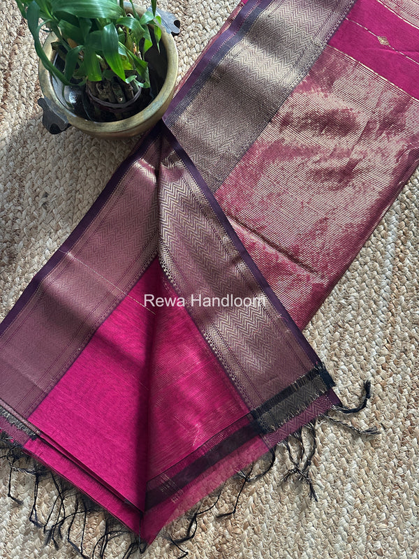 Maheshwari Dark Magenta Lining Butti Saree ZLBS04