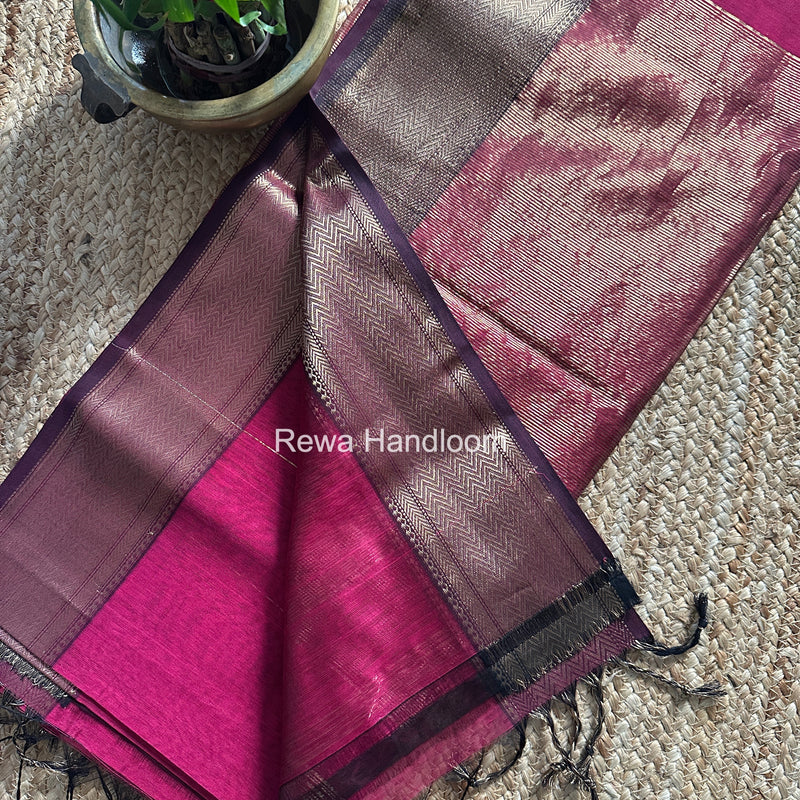 Maheshwari Dark Magenta Lining Butti Saree ZLBS04